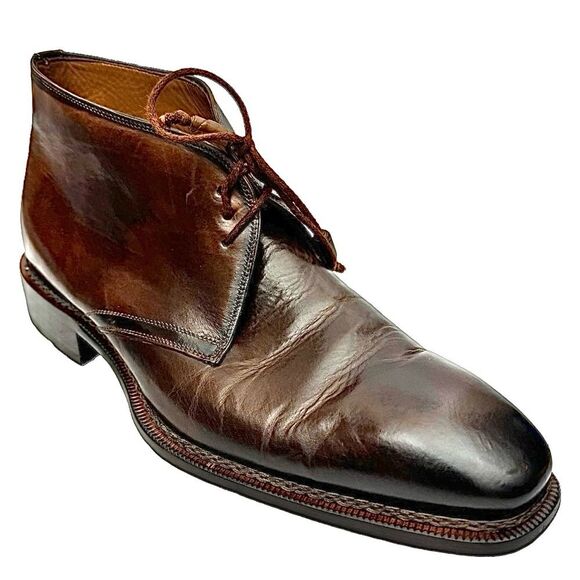 Mezlan Testa II Men’s 9 M Brown Italian Calfskin Leather Chukka Boots Pre-Owned - Picture 3 of 14